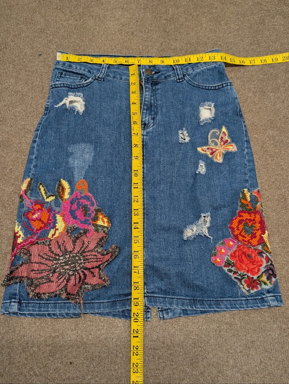 CECILIA PRADO Anthro Denim A-Line Skirt with Colorful Floral Embroidery (Small) - Picture 6 of 6